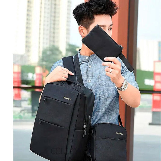 Kit 3 Itens Mochila Versátil Notebook ou Escritório Escolar até 15,6 Polegadas