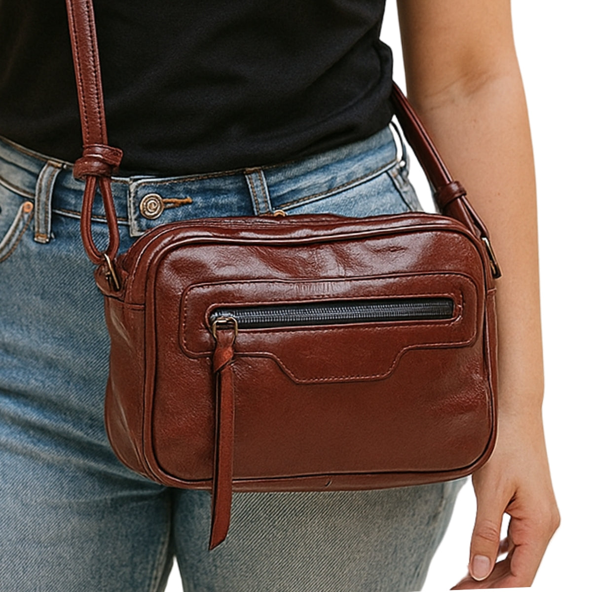 Bolsa Feminina Transversal c/ Alça Regulável e Bolso Frontal