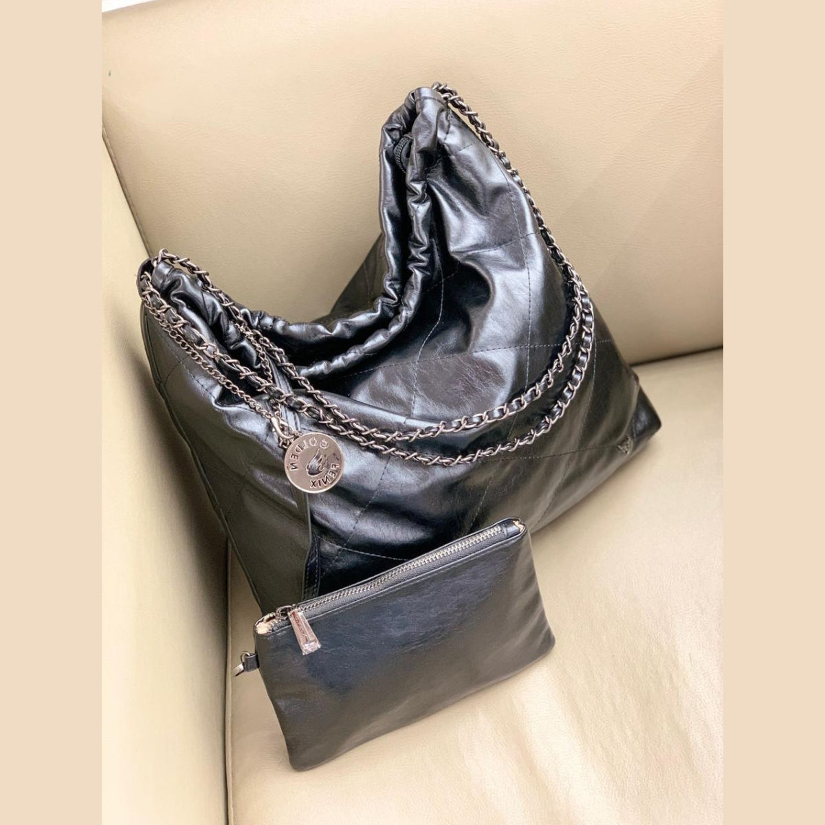 KIT Bolsa Feminina Saco Alça Correntes Necessaire