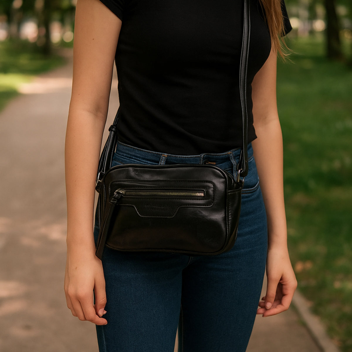 Bolsa Feminina Transversal c/ Alça Regulável e Bolso Frontal