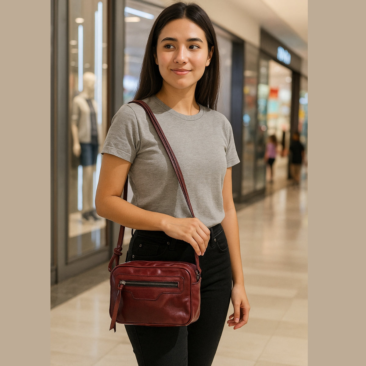Bolsa Feminina Transversal c/ Alça Regulável e Bolso Frontal