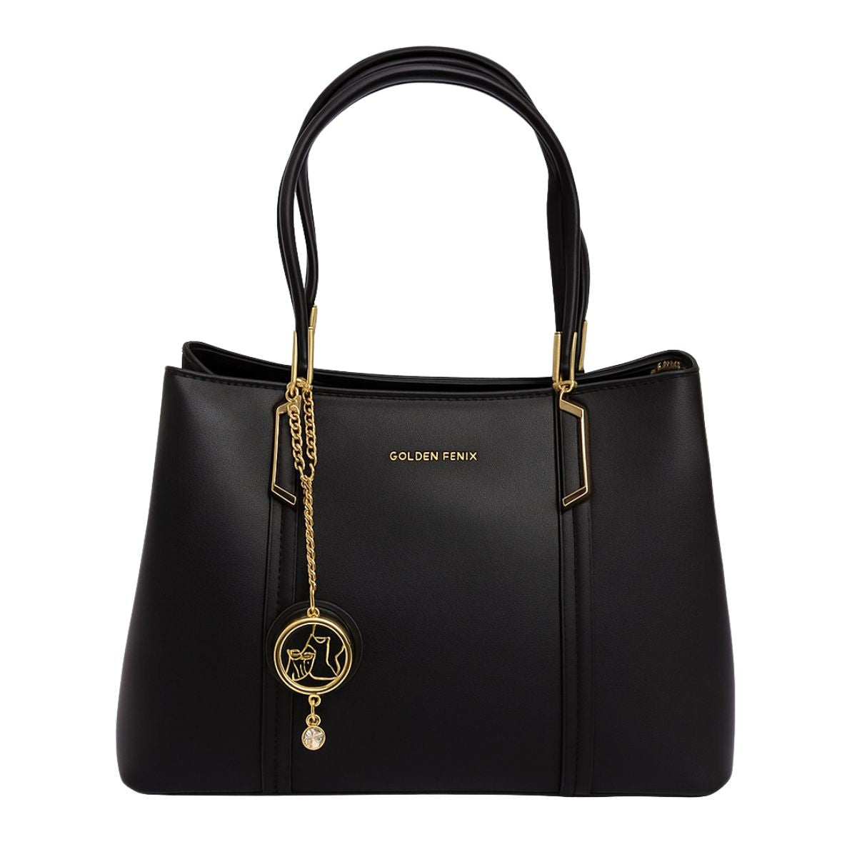 Bolsa Feminina Preta Golden Fenix Executiva com Alça Longa e Chaveiro Gatinho