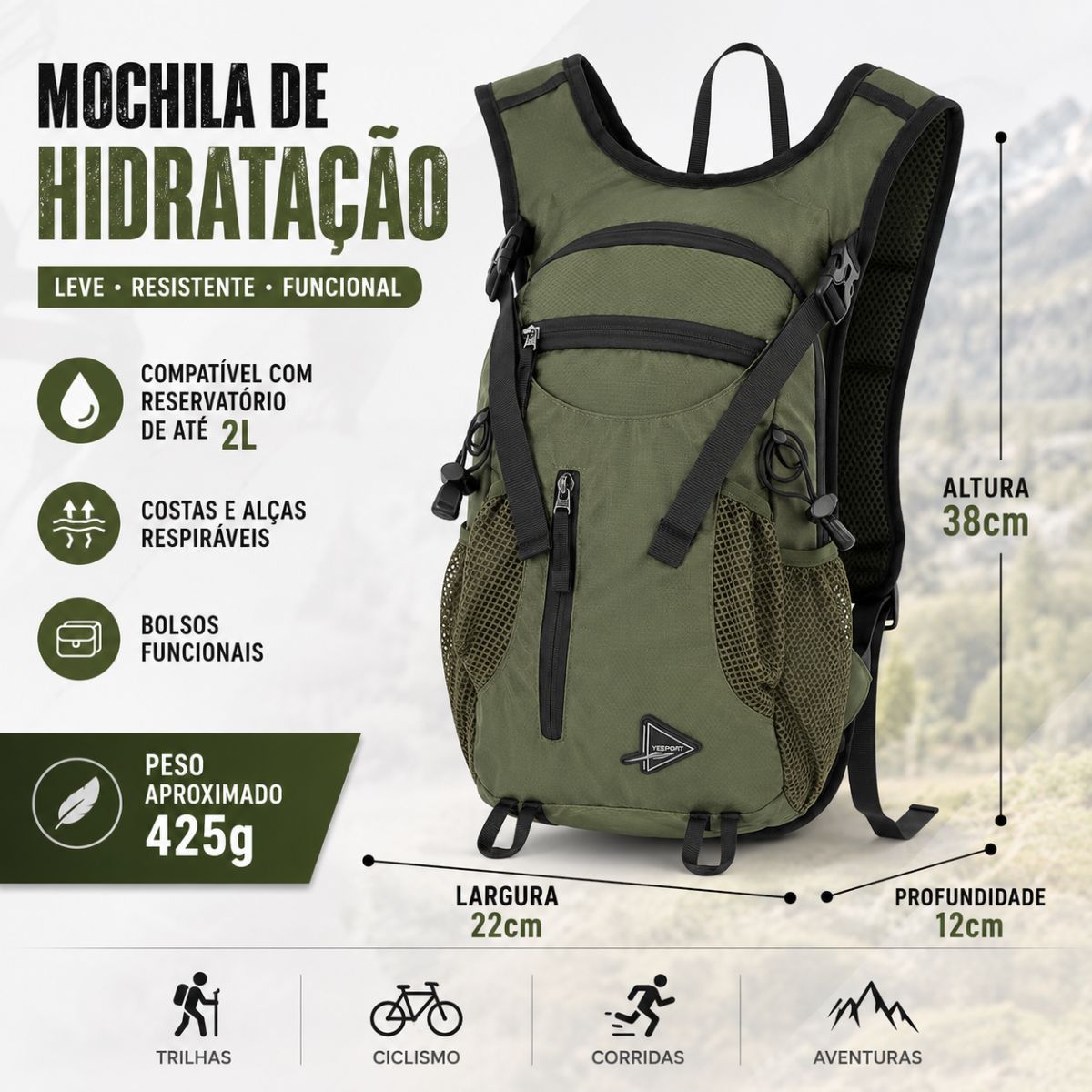 Mochila hidratação 10L running trail bike unissex esportiva