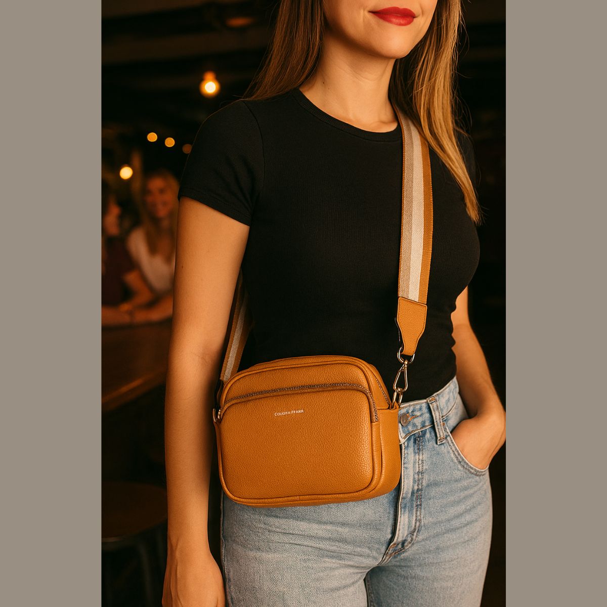 Bolsa Transversal Golden Fenix com Alça Listrada Resistente