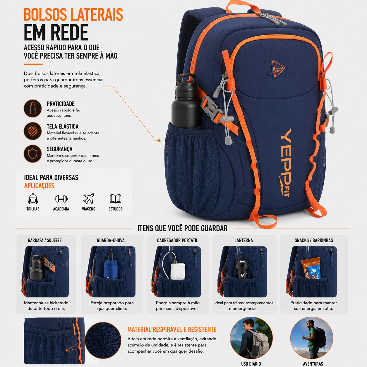Mochila 24L Leve Resistente Academia Trilha Viagem com Apito