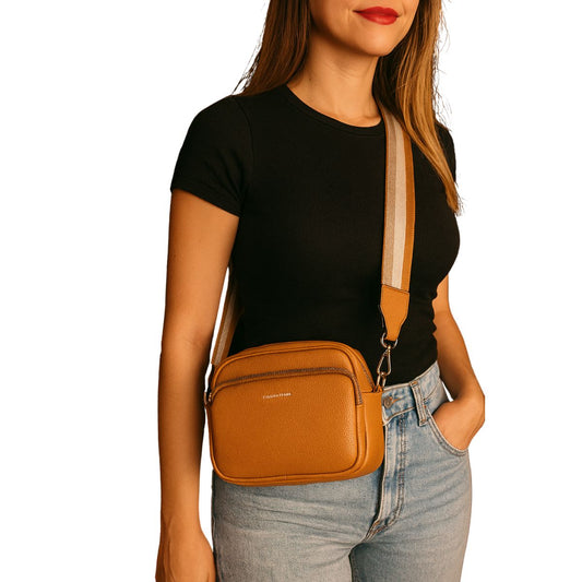 Bolsa Transversal Golden Fenix com Alça Listrada Resistente