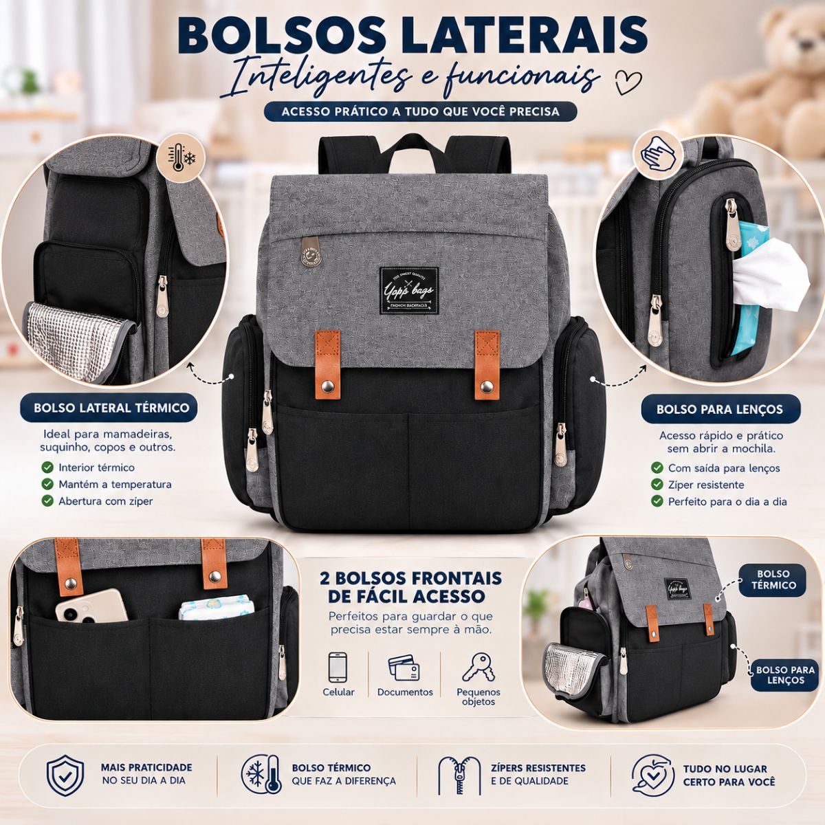 Mochila Bolsa Maternidade Multifunção Gestante Mamadeira Bebê Térmica