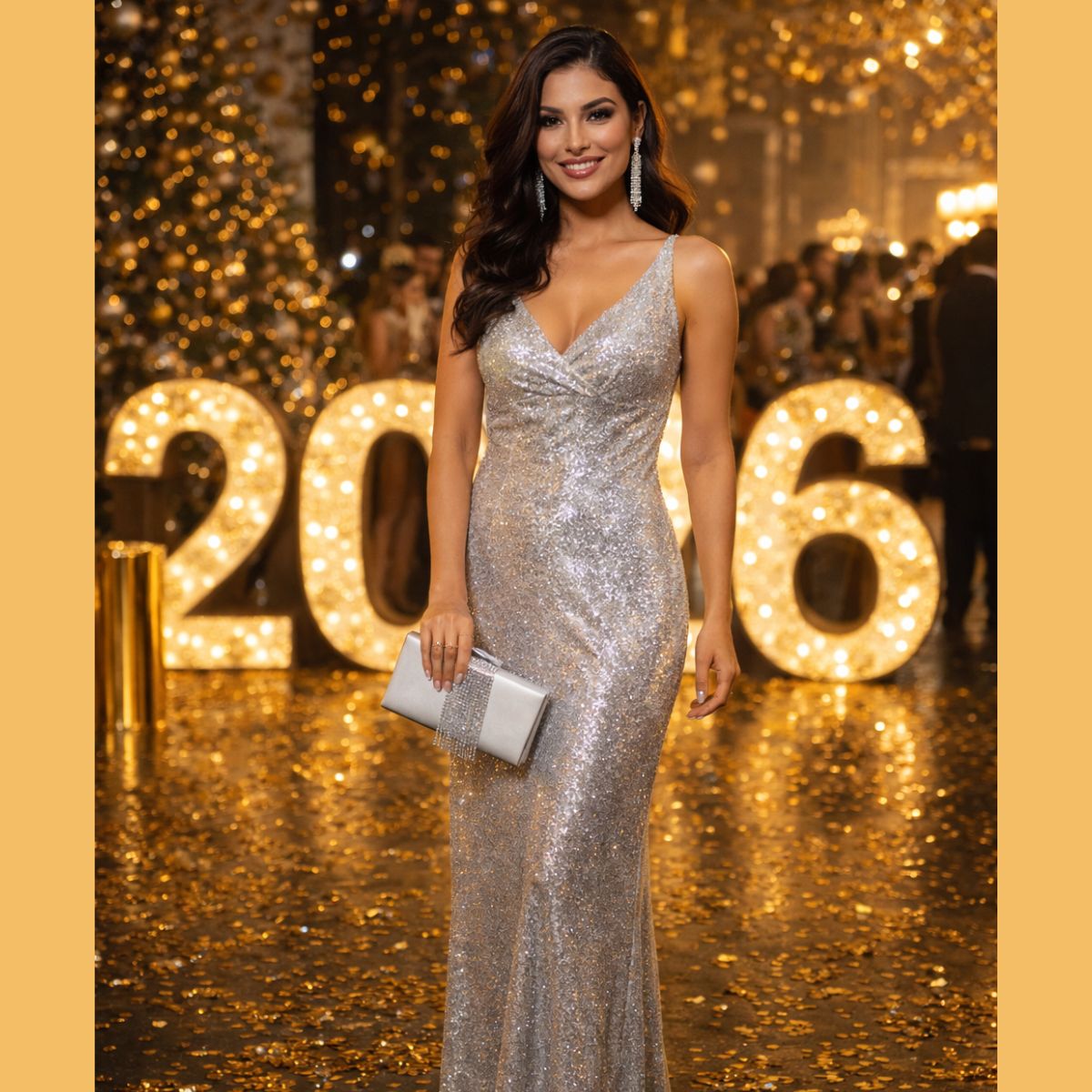 Bolsa Feminina Festa Brilho e Correntes Golden Fênix