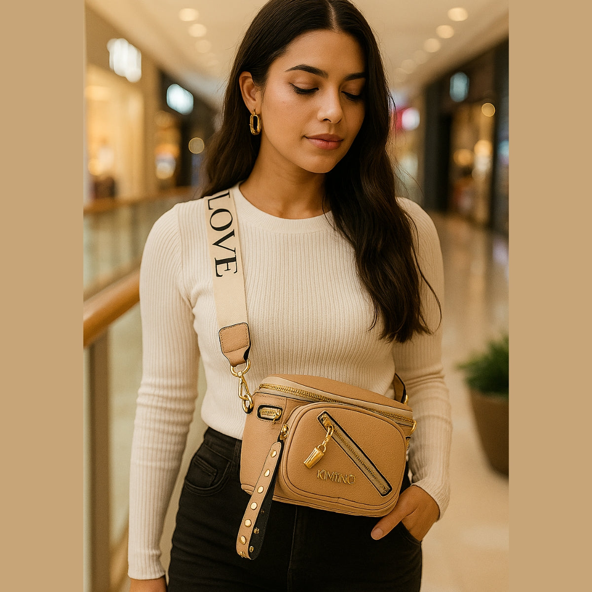 Pochete Feminina Estilosa C/ Alça Regulável Metais Dourados