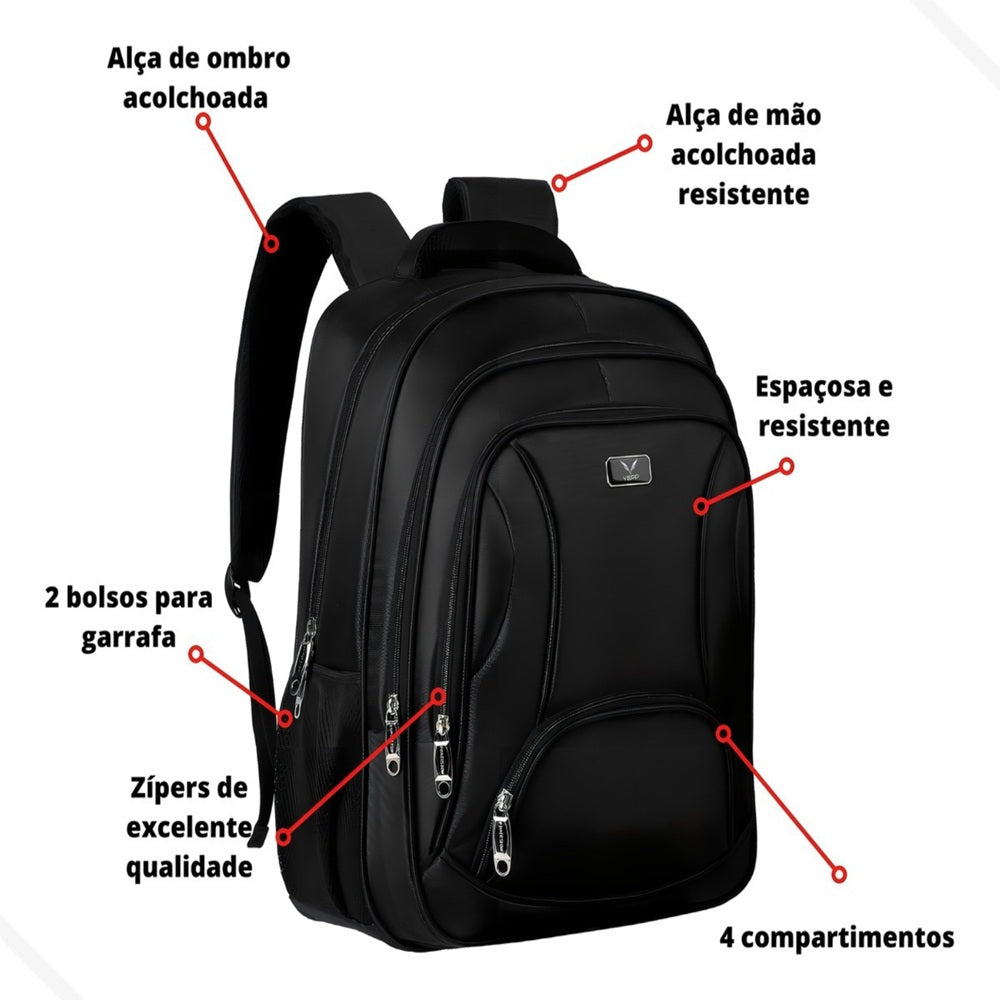 Mochila Reforçada Multifuncional Grande Executiva Notebook Escolar