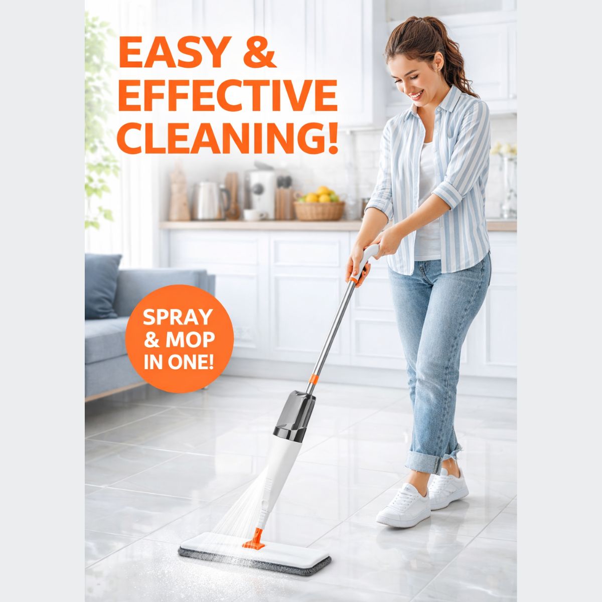 Mop Spray Reservatório com Borrifador 360 ° 2 Refis Limpeza Casa