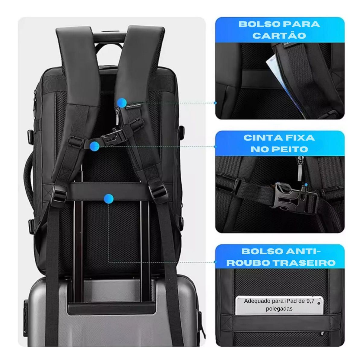 Mochila Bolsa Notebook Executiva 17,3 Polegadas Escolar Impermeável Viagem Expansível 20 à 34L