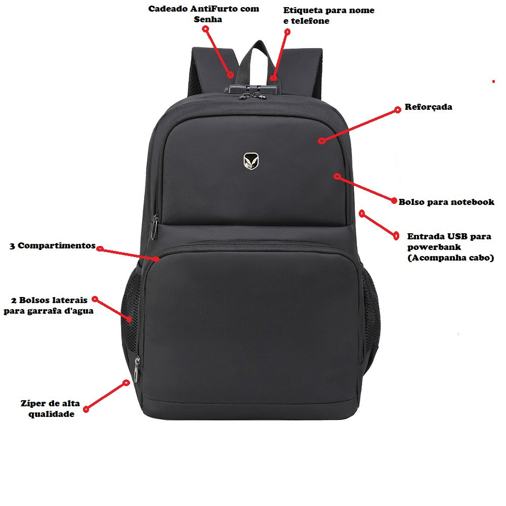 Mochila Notebook Executiva 16.5/POL Trabalho AntiFurto com Senha