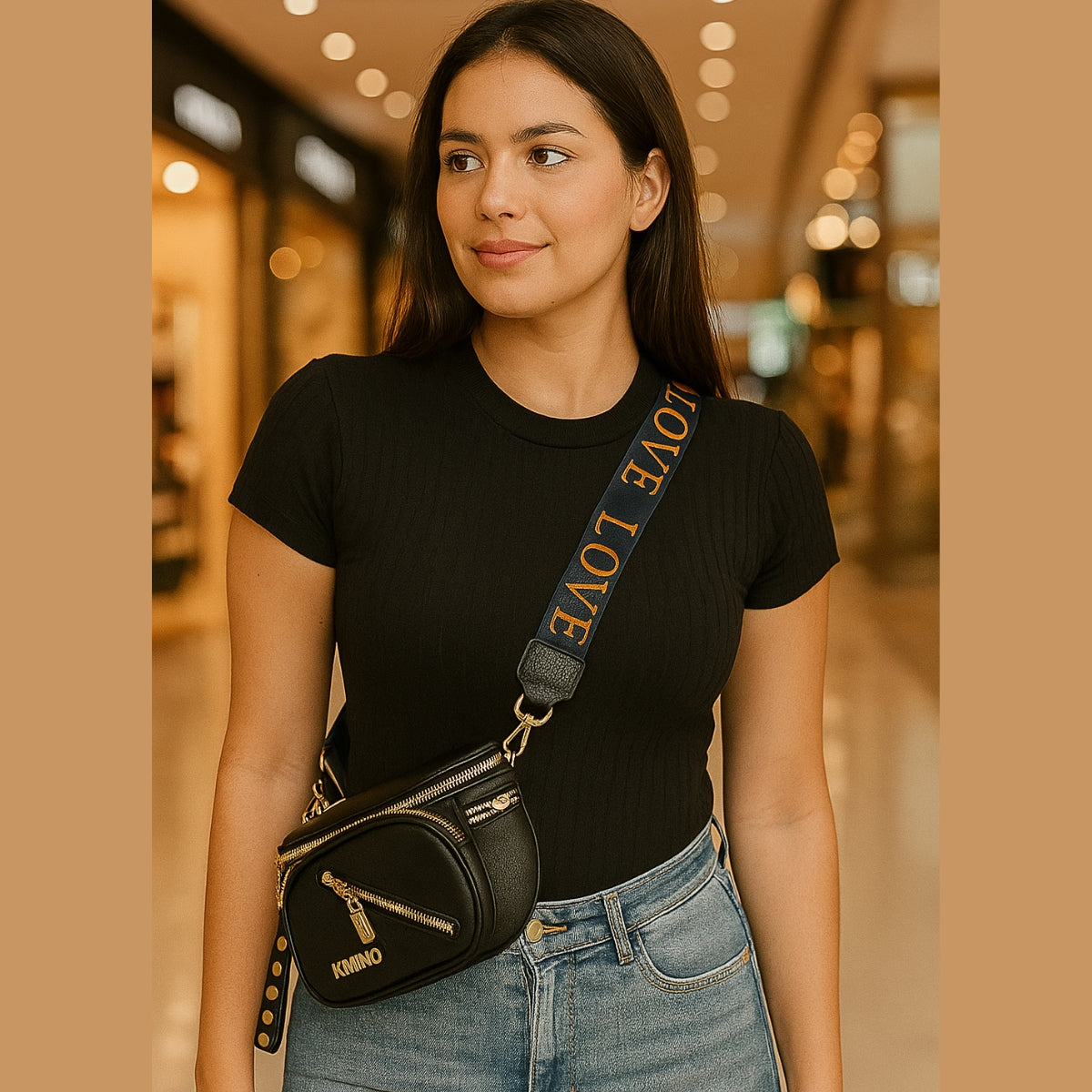 Pochete Feminina Estilosa C/ Alça Regulável Metais Dourados