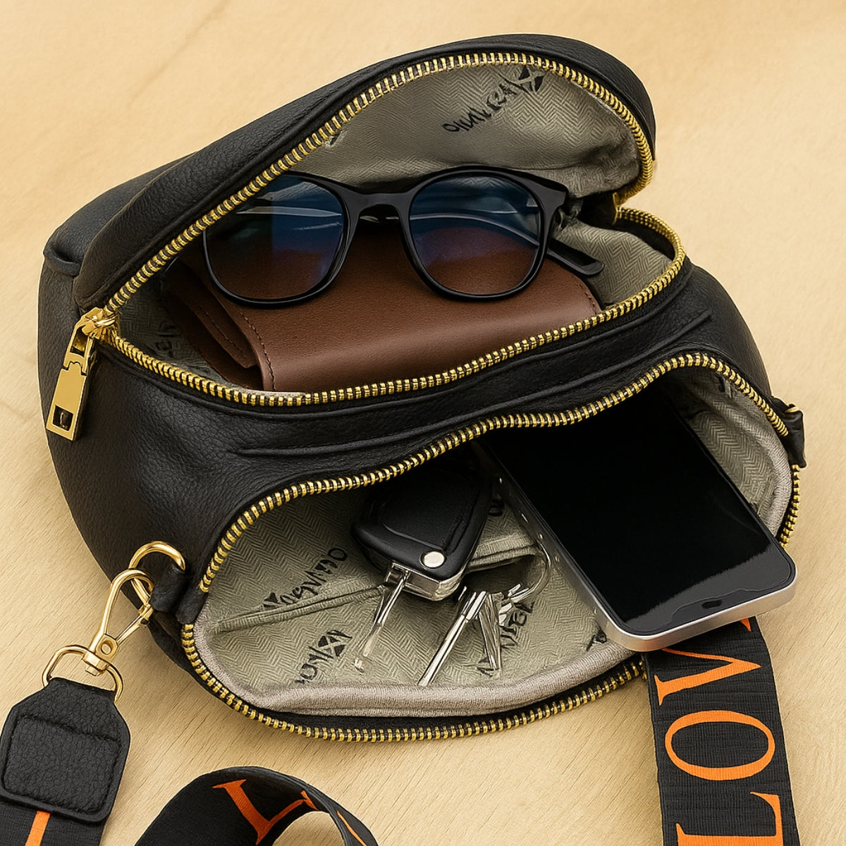 Pochete Feminina Estilosa C/ Alça Regulável Metais Dourados