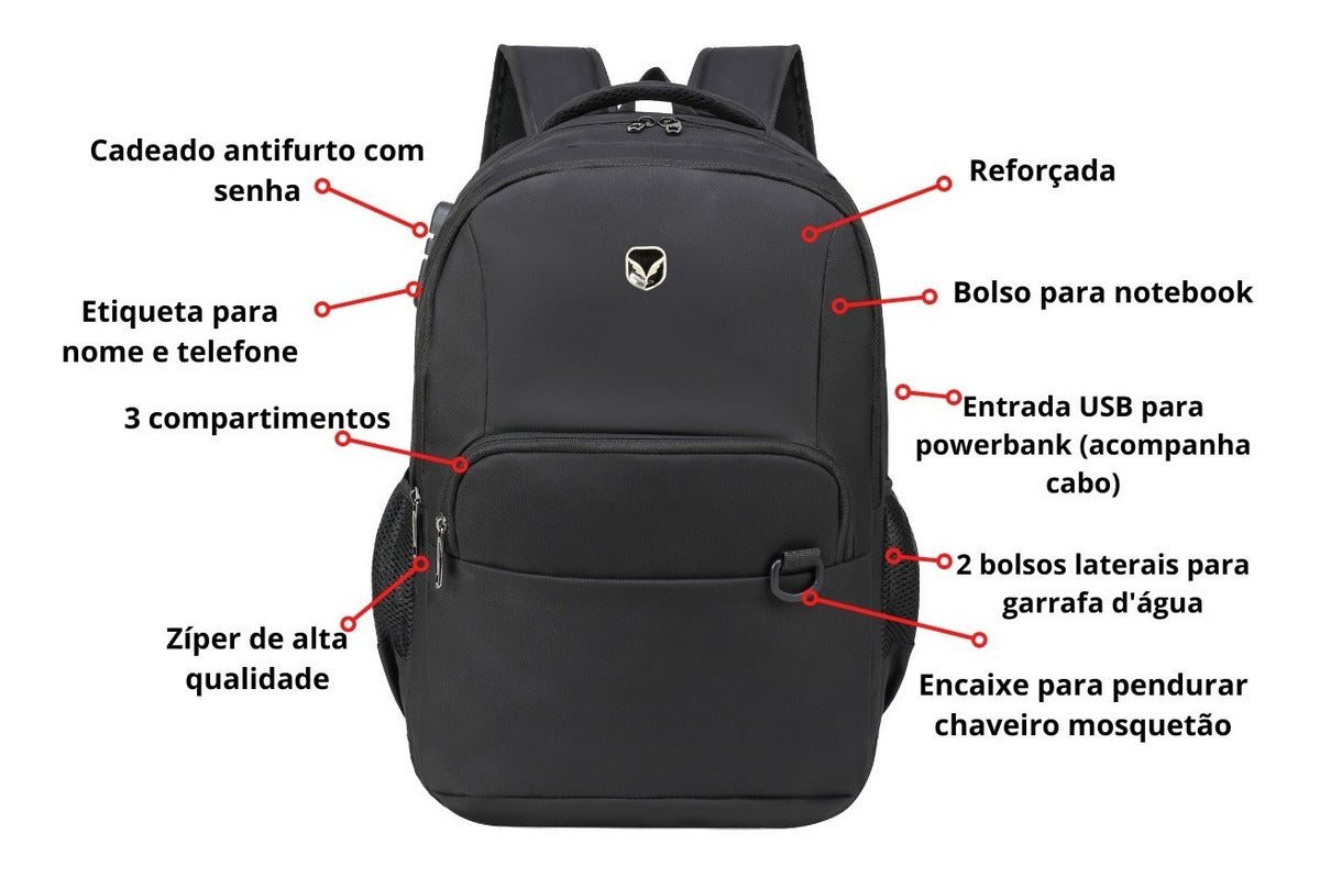 Mochila Notebook Executiva 16.5/POL AntiFurto com Senha