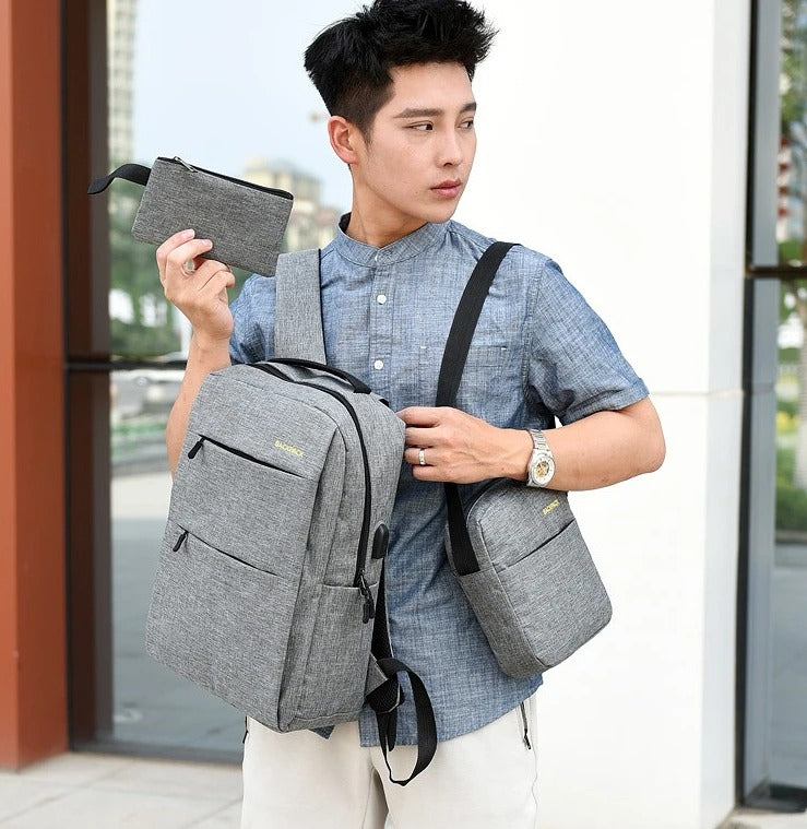 Kit 3 Itens Mochila Versátil Notebook ou Escritório Escolar até 15,6 Polegadas