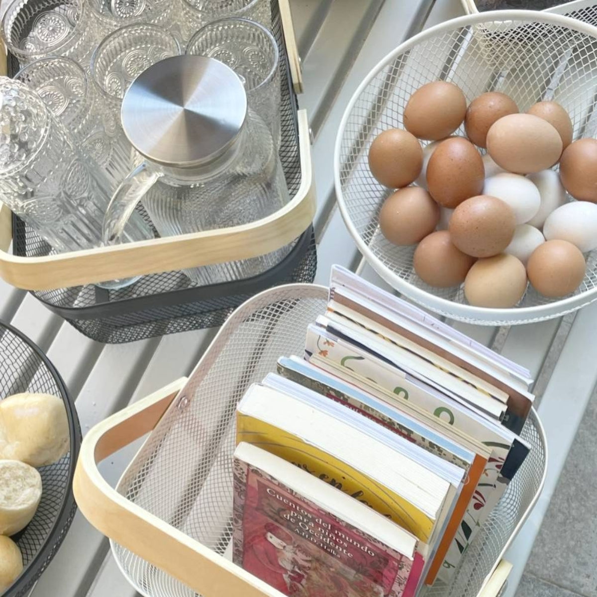 Cesto Multiuso Decorativo Metálico Porta Utensílio c/ Alça