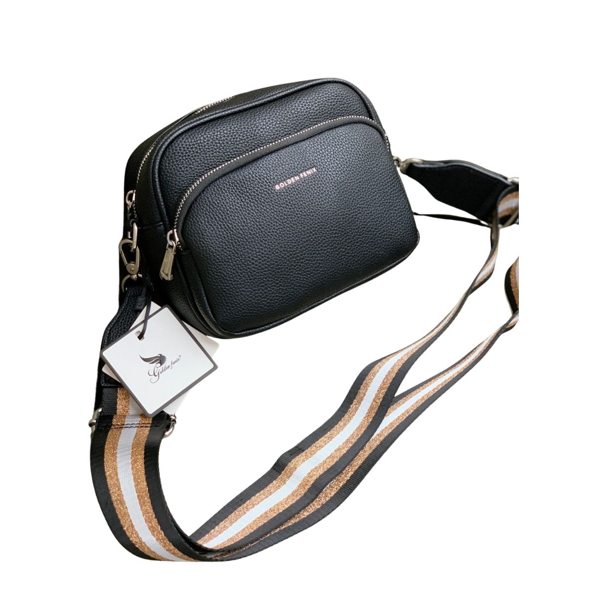 Bolsa Transversal Golden Fenix com Alça Listrada Resistente