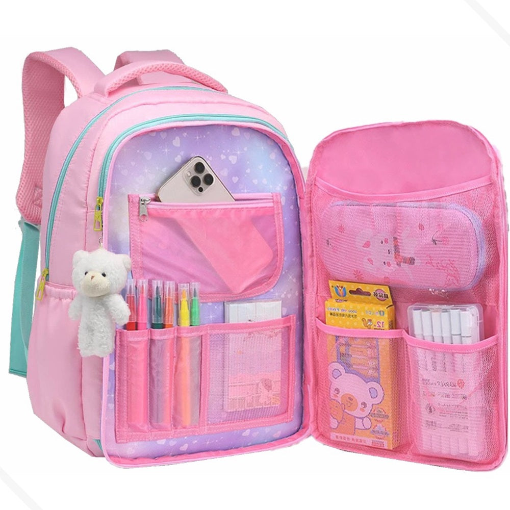 Kit Mochila Escolar De Costas Grande Feminino Com Estojo e Chaveiro