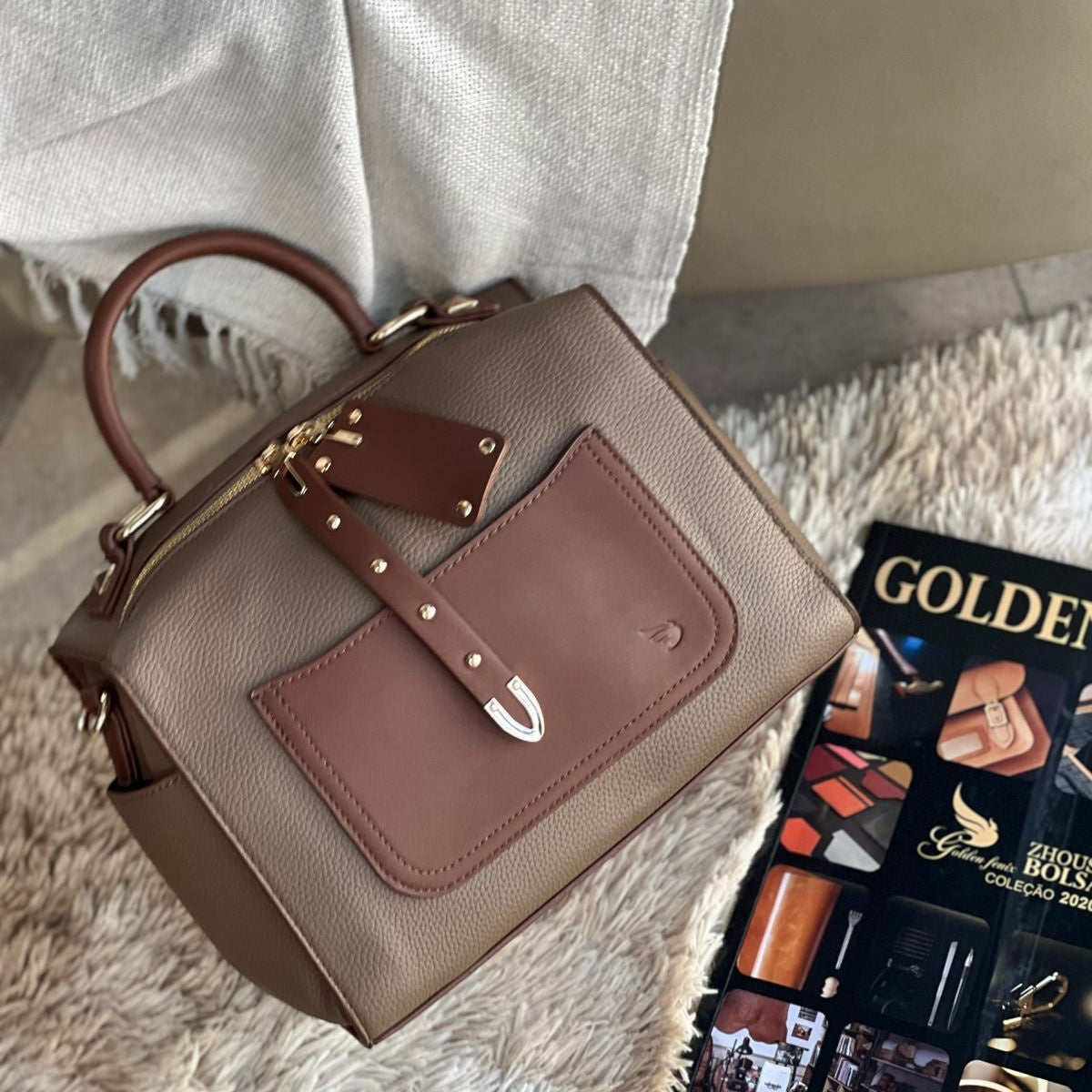 Bolsa Feminina Baú Elegante Golden Fênix