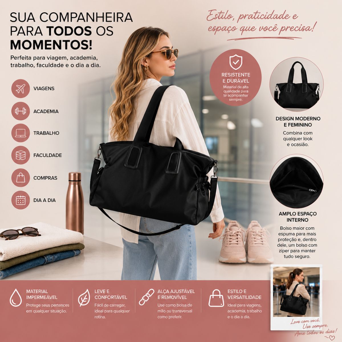Bolsa Mala Feminina Academia Esportiva Viagem Porta Roupas