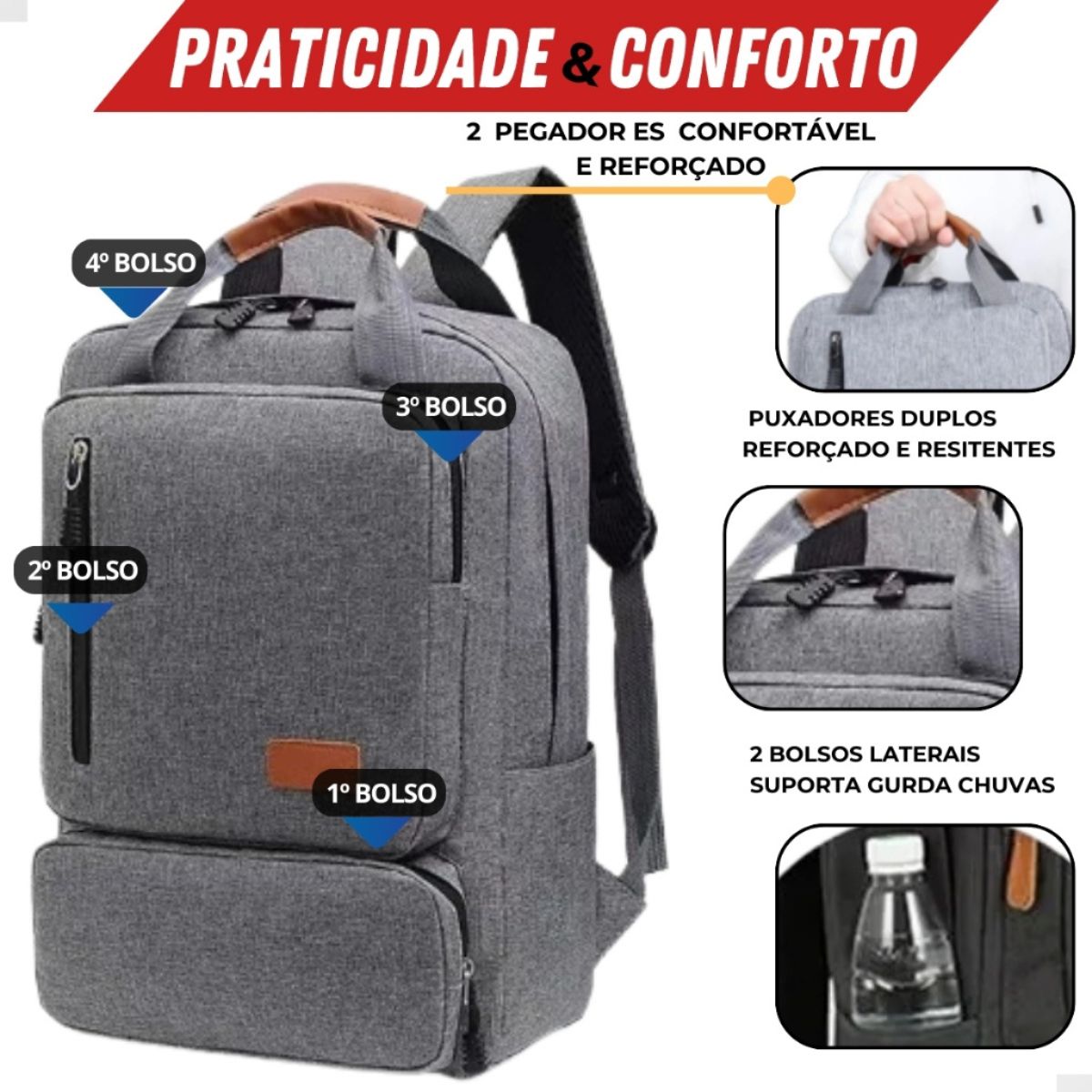 Kit 3 Itens Mochila Versátil Notebook ou Escritório Escolar até 15,6 Polegadas