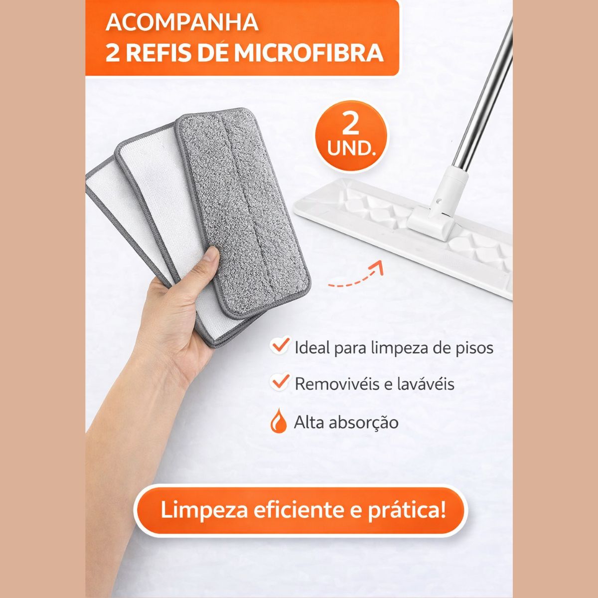 Mop Spray Reservatório com Borrifador 360 ° 2 Refis Limpeza Casa