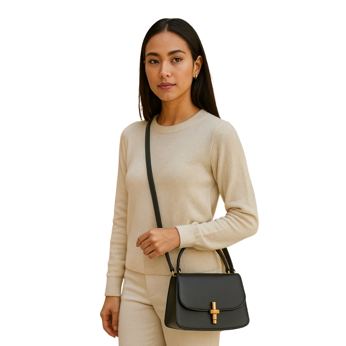 Bolsa Feminina Elegante com Alça transversal e Fecho Dourado