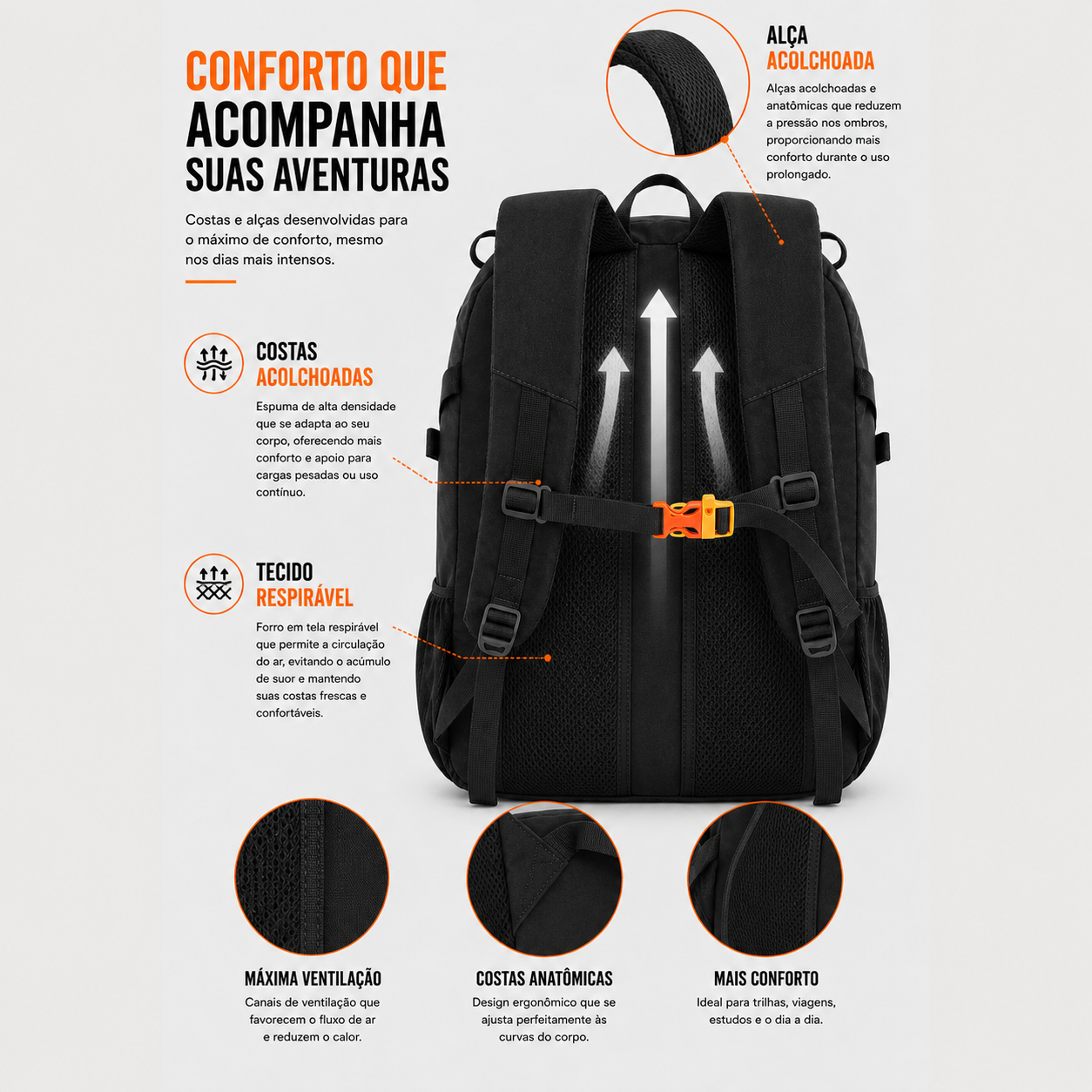 Mochila 24L Leve Resistente Academia Trilha Viagem com Apito