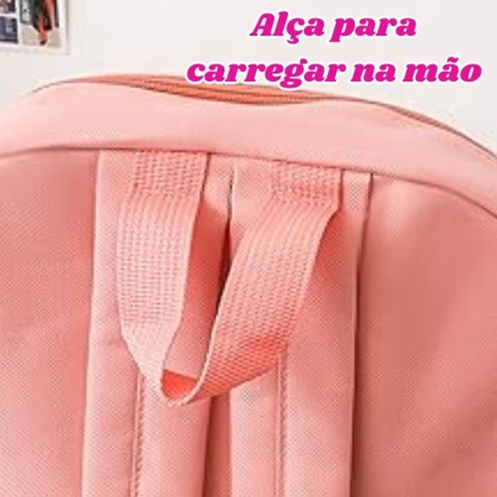 Kit 4 Itens Mochila Escolar Passeio Meninas c/ Espaço para Notebook