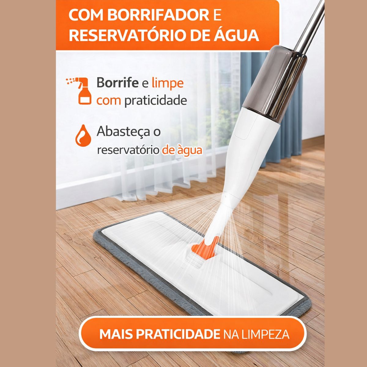 Mop Spray Reservatório com Borrifador 360 ° 2 Refis Limpeza Casa