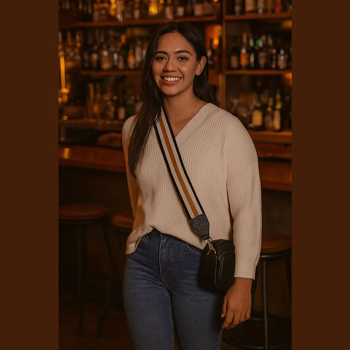 Bolsa Transversal Golden Fenix com Alça Listrada Resistente