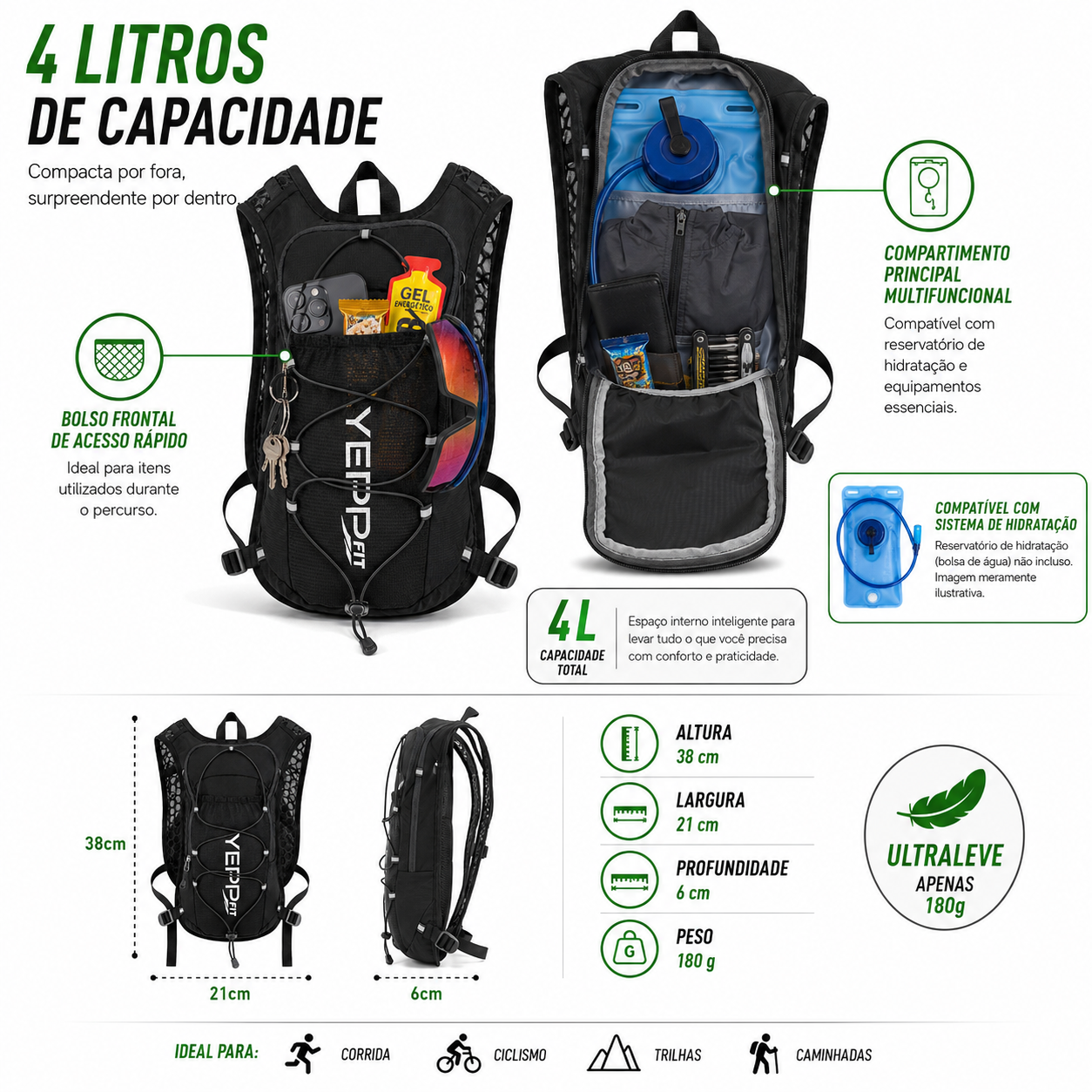Mochila Hidratação 4L Running Trail Bike Unissex Esportiva