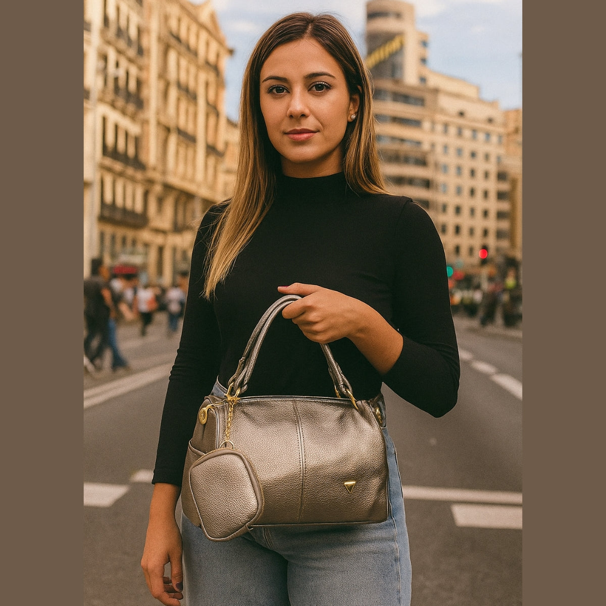 Bolsa Feminina com Alça Transversal e Bolsinha Removível