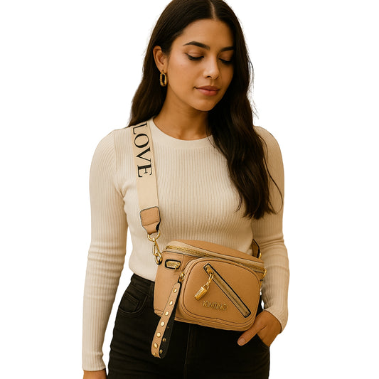 Pochete Feminina Estilosa C/ Alça Regulável Metais Dourados