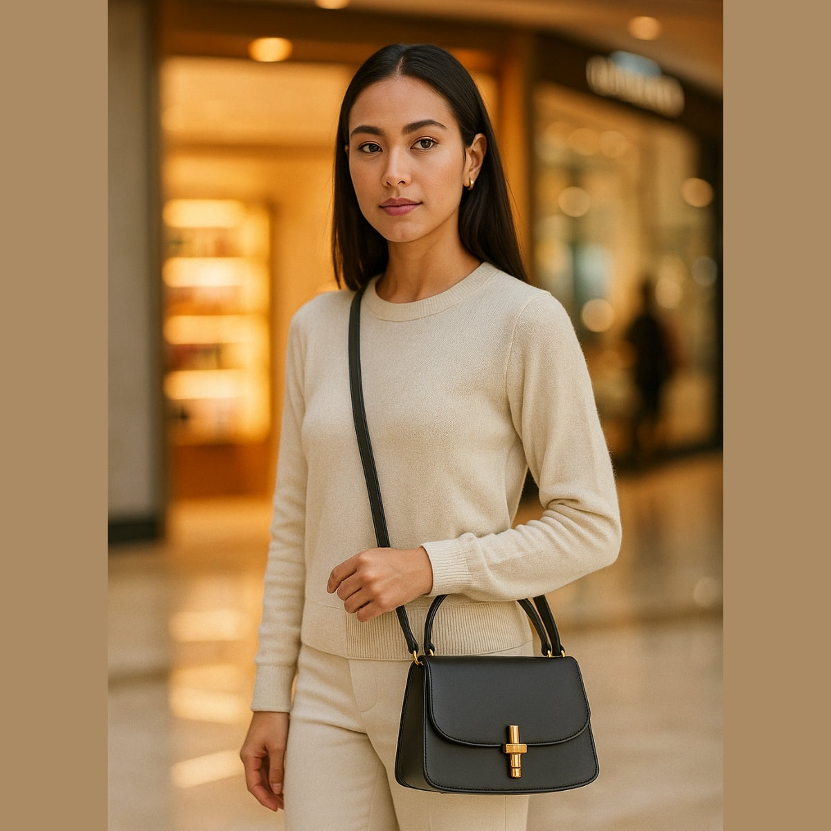 Bolsa Feminina Elegante com Alça transversal e Fecho Dourado