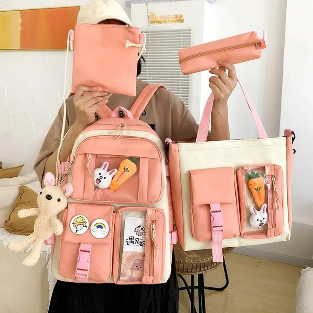 Kit 4 Itens Mochila Escolar Passeio Meninas c/ Espaço para Notebook