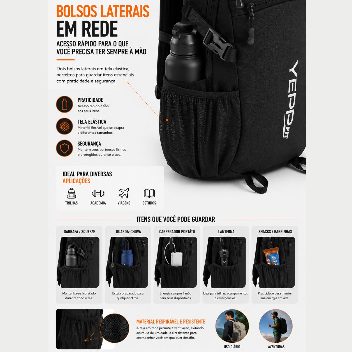 Mochila Esportiva 24L Poliéster Academia Camping Reforçada